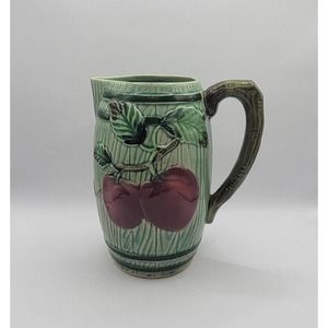Vintage Lipper & Mann Green & Red Apple Majolica 7" Pottery Pitcher Vase